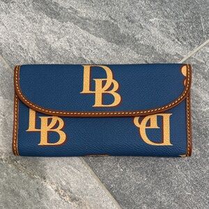Dooney & Bourke Navy and Tan Logo Clutch